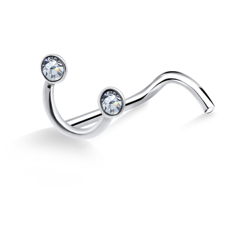 Smiley with Stones Silver Curved Nose Stud NSKB-662